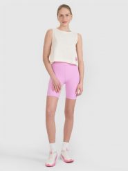 4F Legginsy krótkie dzianinowe damskie - różowe S. Czerwone legginsy 4f, bez wzorów, z dzianiny, sportowe, krótkie. Za 79.99 zł.