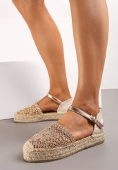 Szampańskie Espadryle na Grubej Podeszwie z Plecionką i Sprzączką Anadila. Żółte espadryle Born2be, bez wzorów, z materiału, klasyczne, z okrągłym noskiem, bez obcasa. Za 109.99 zł.