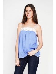 Le Jardin du Lin Lniany top w kolorze błękitnym rozmiar: 34. Niebieskie topy Le jardin du lin, bez wzorów, z koronki, bez kołnierzyka, bez ramiączek. Za 100.99 zł.