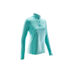 Bluza do biegania RUN WARM damska. Niebieskie bluzy KALENJI, bez wzorów, z elastanu, bez ramiączek, bez kaptura. Za 39.99 zł.