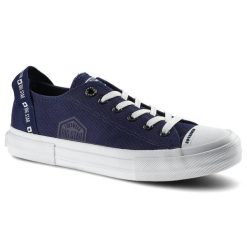 Granatowe Trampki Big Star Damskie Lekkie Półbuty. Niebieskie półbuty wsuwane BIG STAR, bez wzorów, z dresówki, retro, bez obcasa, na płaskiej podeszwie. Za 79.99 zł.