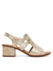 Rieker Sandały 64665-60 Złoty. Żółte sandały Rieker, bez wzorów, z materiału, bez obcasa, na słupku, bez zapięcia. Za 319.99 zł.