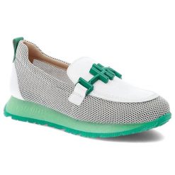 Biało-Zielone Półbuty Hispanitas Stylowe Wsuwane Obuwie Damskie. Białe buty treningowe Hispanitas, z aplikacjami, z jeansu, eleganckie, bez obcasa. Za 599.00 zł.