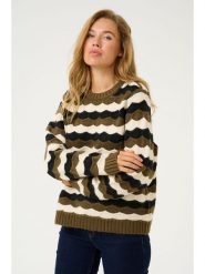 CULTURE Sweter "Anthonia" w kolorze oliwkowo-kremowo-czarnym rozmiar: L/XL. Brązowe swetry Culture, l, bez wzorów, z wełny, bez ramiączek. Za 140.86 zł.
