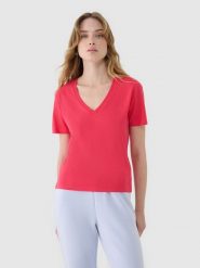 4F T-shirt oversize z modalem damski - różowy S. Czerwone t-shirty 4f, s, bez wzorów, z bawełny, klasyczne, bez kołnierzyka, bez ramiączek. W wyprzedaży za 39.99 zł.