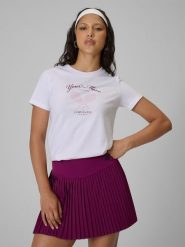 4F T-shirt regular z nadrukiem damski - biały XS. Białe t-shirty 4f, xs, bez wzorów, z bawełny, klasyczne, bez kołnierzyka, bez ramiączek. Za 59.99 zł.