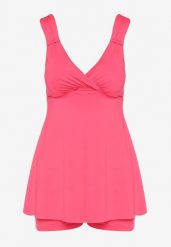 Fuksjowe Tankini Dwuczęściowe z Topem Bandeau i Szortami Landrila. Czerwone bikini Born2be, bez wzorów, sportowe. Za 129.99 zł.