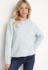 Jasnoniebieski Klasyczny Sweter z Wełną Stinella. Niebieskie swetry Born2be, na zimę, m, z aplikacjami, z jeansu, eleganckie, bez ramiączek. Za 54.99 zł.