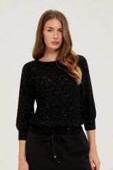 Sweter z cekinami czarny. Czarne swetry MOODO, l, bez wzorów, z poliesteru, bez ramiączek. Za 119.99 zł.