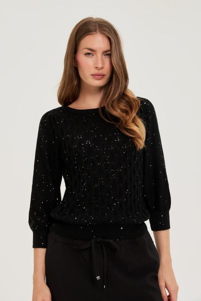 Sweter z cekinami czarny. Czarne swetry MOODO, l, bez wzorów, z poliesteru, bez ramiączek. Za 119.99 zł.
