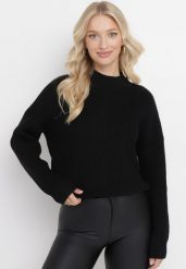Czarny Sweter z Golfem o Prążkowanej Fakturze Afromava. Czarne swetry Born2be, bez wzorów, prążkowane, bez ramiączek. W wyprzedaży za 67.99 zł.