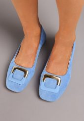 Jasnoniebieskie Płaskie Klasyczne Balerinki z Ozdobną Klamrą Nassnema. Niebieskie baleriny Born2be, bez wzorów, z jeansu, eleganckie, bez obcasa, na płaskiej podeszwie, bez zapięcia. Za 49.99 zł.