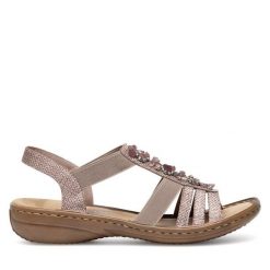 Sandały Rieker. Czerwone sandały Rieker, bez wzorów, bez obcasa, na płaskiej podeszwie, bez zapięcia. Za 289.99 zł.