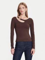 Guess Bluzka W5BP18 KC7M2 Brązowy Slim Fit. Brązowe bluzki Guess, m, z aplikacjami, z syntetyku, bez kołnierzyka, bez ramiączek. Za 279.99 zł.
