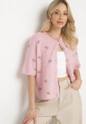 Różowy Sweter Kardigan z Krótkim Rękawem z Wiskozą w Ozdobny Print Korinelia. Czerwone swetry Born2be, s, bez wzorów, z jeansu, eleganckie, bez ramiączek. W wyprzedaży za 127.49 zł.