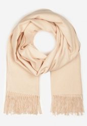 Jasnobeżowy Szalik z Tkaniny Wykończony Frędzlami Teofilla. Brązowe szaliki i kominy Born2be, bez wzorów, z tkaniny, klasyczne. Za 34.99 zł.