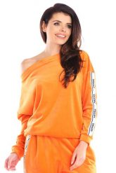 Welurowa Damska Bluza z Taśmą - Pomarańczowa. Brązowe bluzy Awama, l, bez wzorów, z elastanu, bez kaptura. Za 232.90 zł.