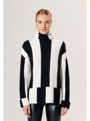 Rodier Wełniany sweter w kolorze czarno-białym rozmiar: XL. Białe swetry Rodier, xl, bez wzorów, z wełny, klasyczne, bez ramiączek. Za 349.73 zł.