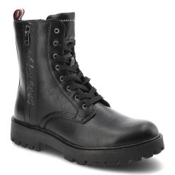 Czarne Botki Tommy Hilfiger Modne Buty Damskie. Czarne botki Tommy Hilfiger, bez wzorów, z materiału, eleganckie, bez obcasa, na płaskiej podeszwie, bez zapięcia. Za 439.00 zł.