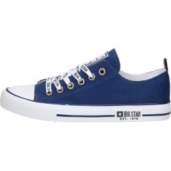 Granatowe tekstylne trampki damskie Big Star Kk274103. Niebieskie trampki BIG STAR, bez wzorów, z tkaniny, retro, bez zapięcia. Za 115.00 zł.