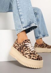 Panterkowe Sneakersy Typu Tenisówki na Żłobionej Platformie Lorreia. Trampki Renee, bez wzorów, z jeansu, eleganckie, bez zapięcia. W wyprzedaży za 83.99 zł.