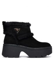 Guess Botki FLFBRD ESU10 Czarny. Czarne botki Guess, z aplikacjami, ze skóry, bez obcasa, na słupku, bez zapięcia. Za 519.99 zł.
