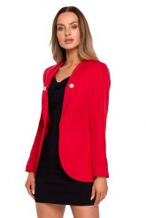 Elegancki Żakiet z Ozdobnymi Guzikami - Czerwony. Czerwone marynarki i żakiety MOE, l, bez wzorów, z elastanu, eleganckie, bez ramiączek. Za 298.90 zł.