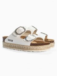 BACKSUN Klapki "Gwana" w kolorze białym rozmiar: 39. Białe klapki Backsun, bez wzorów, klasyczne, z otwartym noskiem, bez obcasa, na platformie, bez zapięcia. Za 195.99 zł.