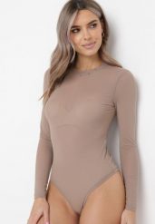 Beżowe Gładkie Body z Długimi Rękawami Teuma. Brązowe body i gorsety Born2be, bez wzorów, bez ramiączek. Za 99.99 zł.