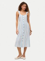 Vero Moda Sukienka letnia Linn 10322614 Błękitny Regular Fit. Niebieskie sukienki Vero Moda, l, bez wzorów, ze lnu, bez kołnierzyka, bez ramiączek. Za 169.99 zł.