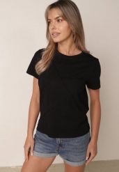 Czarny Klasyczny T-shirt z Bawełny Zdobiony Przeszyciami w Romby Onissa. Czarne t-shirty Born2be, l, z aplikacjami, z bawełny, casualowe, bez kołnierzyka, bez ramiączek. Za 49.99 zł.