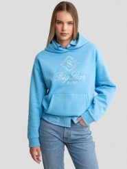 Bluza damska z haftem z kapturem niebieska Afra 401. Niebieskie bluzy BIG STAR, l, bez wzorów, z dzianiny, klasyczne, bez ramiączek, z kapturem. Za 249.99 zł.