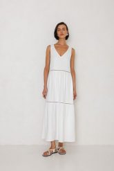 SUKIENKA ALISSA BIAŁA XS - Flawless. Białe sukienki Flawless, na co dzień, s, bez wzorów, wakacyjne, bez kołnierzyka, bez ramiączek, midi, proste. Za 528.00 zł.