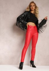 Czerwone Spodnie Skinny z Ekoskóry Zejomi. Czerwone jeansy Renee, xs, bez wzorów, z jeansu, z podwyższonym stanem. W wyprzedaży za 43.99 zł.