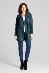 Zielony Niezapinany Sweter w Paski z Kapturem. Zielone swetry Katrus, l, bez wzorów, z elastanu, bez ramiączek. Za 219.00 zł.