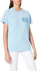 LEE EMBLEM TEE DAMSKI T-SHIRT KOSZULKA Z KRÓTKIM RĘKAWEM SKY BLUE L42GEPLM 112109339. Niebieskie t-shirty Lee, l, bez wzorów, bez kołnierzyka, bez ramiączek. W wyprzedaży za 39.99 zł.
