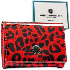Czerwony portfel damski ze skóry ekologicznej i naturalnej w cętki - Peterson. Czerwone portfele Peterson, bez wzorów, ze skóry ekologicznej. Za 114.99 zł.
