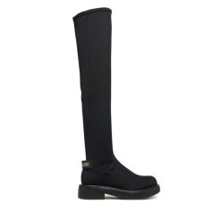 Muszkieterki LOVE MOSCHINO. Czarne kozaki Love Moschino, bez wzorów, bez obcasa, na płaskiej podeszwie, bez zapięcia. Za 1,099.00 zł.