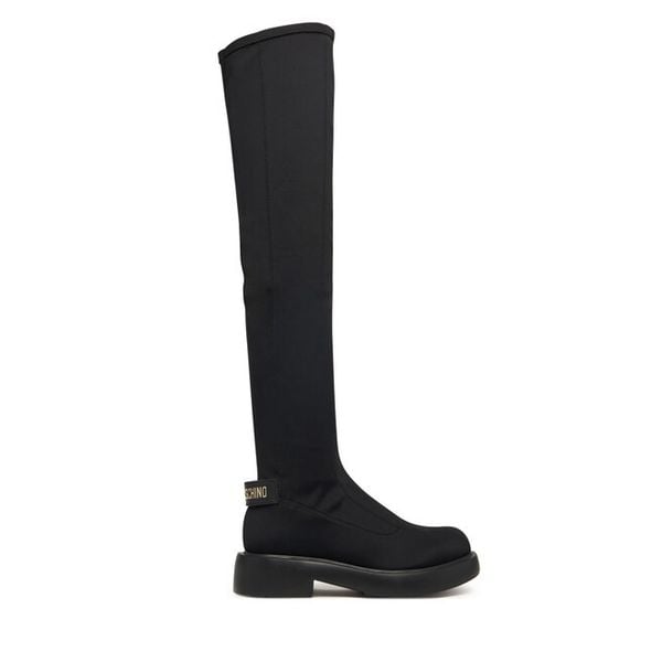 Muszkieterki LOVE MOSCHINO. Czarne kozaki Love Moschino, bez wzorów, bez obcasa, na płaskiej podeszwie, bez zapięcia. Za 1,099.00 zł.