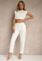 Białe Klasyczne Spodnie Regular Waist z Gumką w Pasie Tilomira. Białe jeansy Renee, l, bez wzorów, z jeansu, eleganckie. W wyprzedaży za 55.99 zł.
