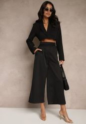 Czarne Garniturowe Spodnie o Fasonie Culottes Adeana. Czarne jeansy Renee, bez wzorów, z jeansu, eleganckie. W wyprzedaży za 80.99 zł.