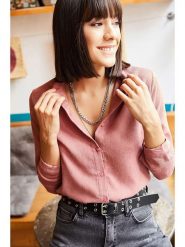 Olalook Bluzka dzianinowa "Olalook" w kolorze jasnoróżowym rozmiar: XL. Różowe bluzki Olalook, xl, bez wzorów, z bawełny, bez kołnierzyka, bez ramiączek. Za 79.45 zł.