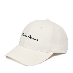 Czapka z daszkiem Guess Jeans. Białe czapki z daszkiem Guess Jeans, z aplikacjami, z jeansu. Za 79.99 zł.