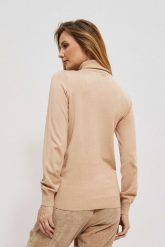 Golf z dzianiny beżowy. Brązowe swetry MOODO, xs, bez wzorów, z dzianiny, bez ramiączek. W wyprzedaży za 49.99 zł.