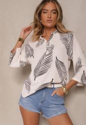 Jasnobeżowa Koszula z Bawełną i Motywem Liści Lumireline. Brązowe koszule Renee, l, bez wzorów, z bawełny, eleganckie, bez kołnierzyka, bez ramiączek. W wyprzedaży za 63.99 zł.