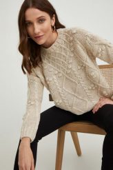 Answear Lab sweter z wełną damski kolor beżowy ciepły. Brązowe swetry Answear Lab, m, bez wzorów, z dzianiny, bez ramiączek. W wyprzedaży za 166.99 zł.
