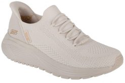 Buty sportowe Sneakersy damskie, Slip-Ins: Bobs Sparrow 2.0 - Lucky Run. Białe buty treningowe Skechers, bez wzorów, z materiału, przed kostkę, bez zapięcia, trekkingowe. Za 319.99 zł.