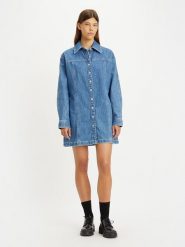 Levi's Sukienka dżinsowa "Shay" w kolorze niebieskim rozmiar: M. Niebieskie sukienki Levi's, na co dzień, m, bez wzorów, z bawełny, bez kołnierzyka, bez ramiączek, mini, proste. Za 139.87 zł.