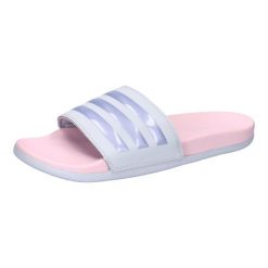 Klapki damskie adidas Adilette Comfort. Białe klapki adidas, bez wzorów, z materiału, klasyczne, bez obcasa, bez zapięcia. Za 156.50 zł.