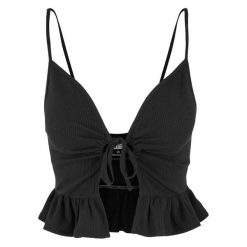 Top Damski / Damski Z Falbaną Waflową Pique. Czarne topy Urban Classics, xl, bez wzorów, sportowe, bez kołnierzyka, bez ramiączek. Za 67.99 zł.